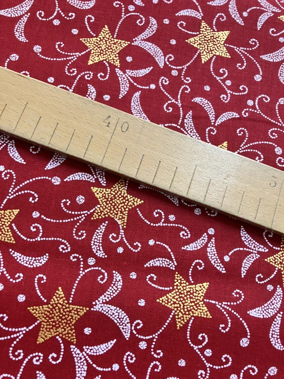 Bavlněné plátno vzor červená bílozlatý ornament