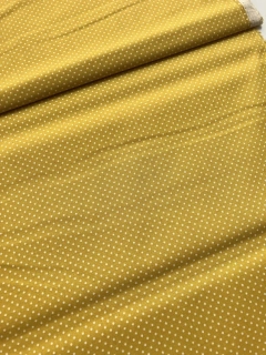 Bavlněné plátno vzor hořčícový puntík